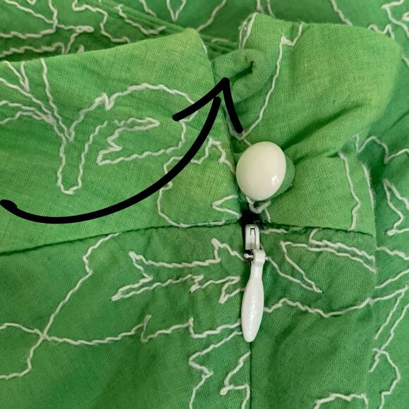 Vintage Talbots Skirt Women's Size 14 Green White Floral Embroidered Zip Up - Picture 5 of 10